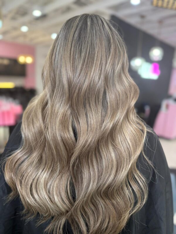 Dimensional blonding on brunette hair