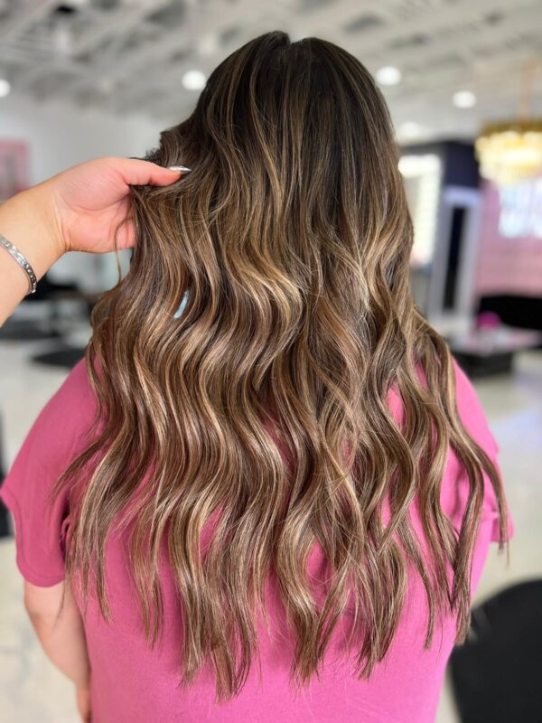 honey caramel balayage with extensions